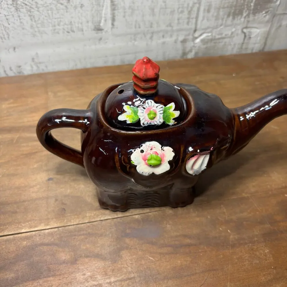 Vintage Japanese Floral Elephant Teapot